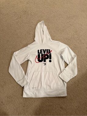 Nike White Hoodie with Black & Red 'Level Up' Graphic
